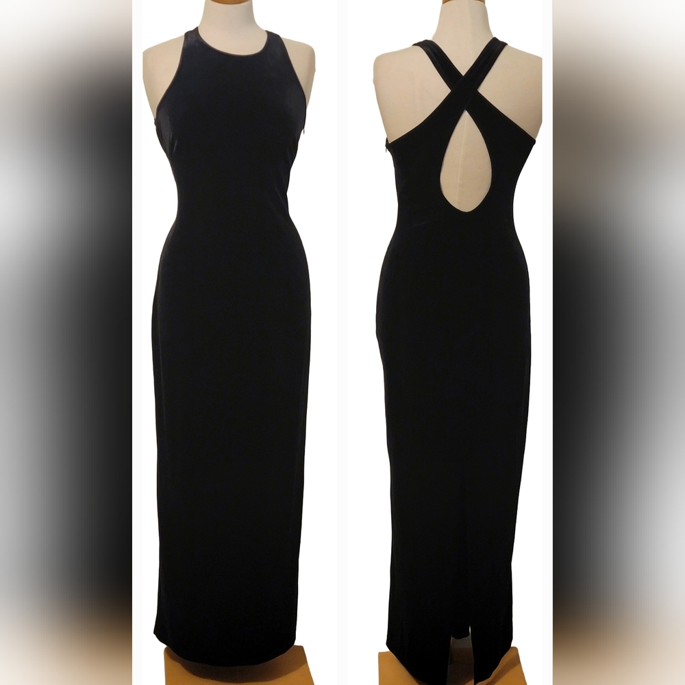 Laundry Shelli Segal Velvet Black Tie Wedding Guest  Kross Zip Maxi Slit Dress